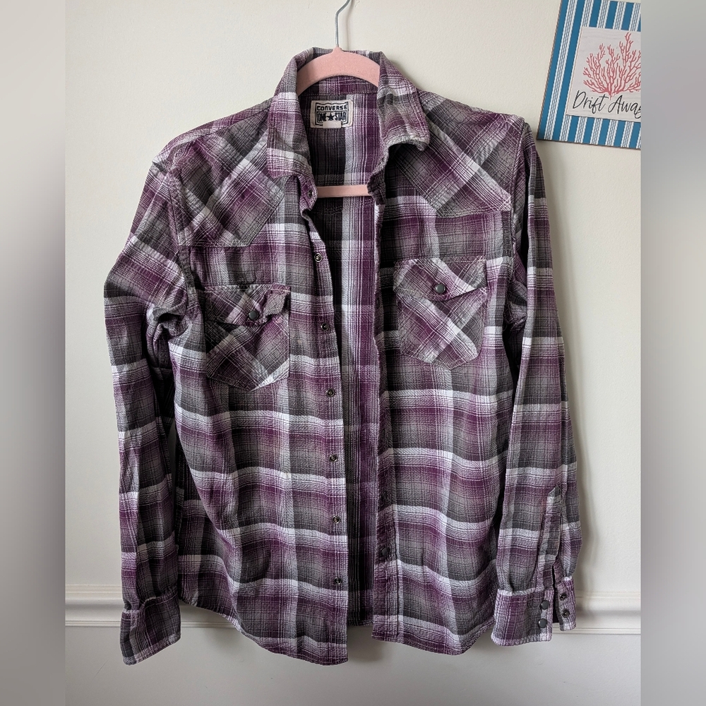Converse One Star Purple Plaid Shacket Size Small